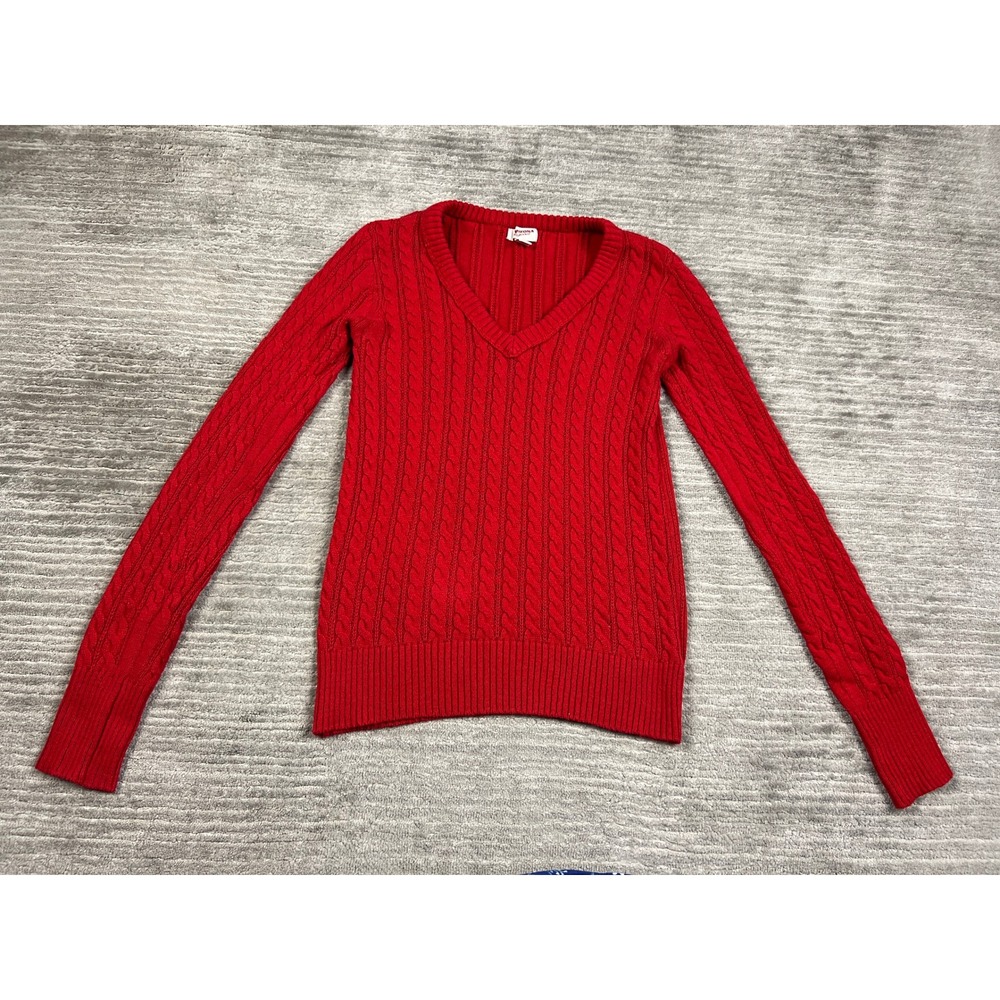 Arizona Jean Co Sweater Womens L Red Cable Knit V-Neck Long Sleeve Pullover